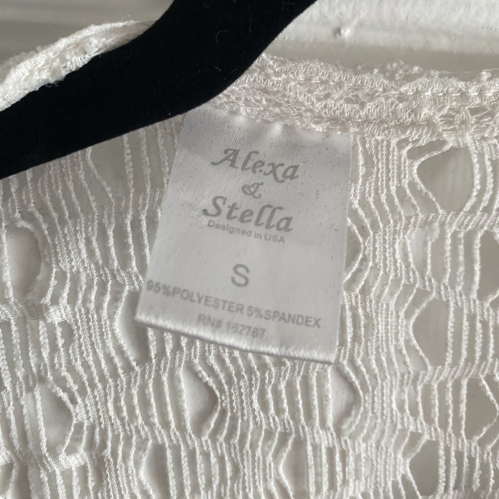 Alexa & Stella Open Front Fringe Kimono Cardigan Womens Size S White Lace Boho - Picture 5 of 6